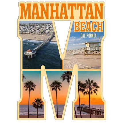 Manhattan Beach California Capital M Collage Design Fridge Magnet