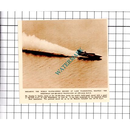 Mr Stanley Sayres SLO-MO-SHUN Speedboat Lake Washington Seattle - 1950 Clipping