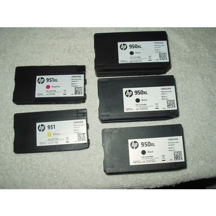 OEM HP 3EA 950XL BLACK 1EA 951XL MAGENTA & 1EA 951 YELLOW INK CARTRIDGES USED