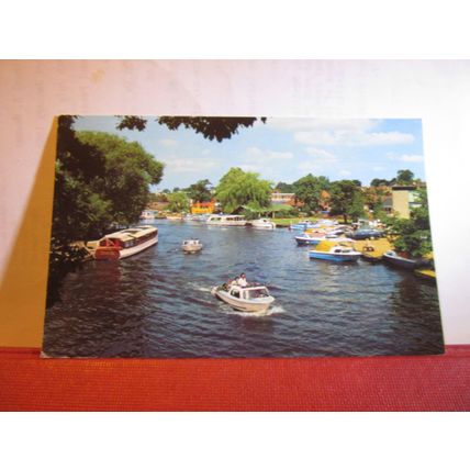 RIVER BURE AT WROXHAM, NORFOLK BROADS used postcard by Jarrold =