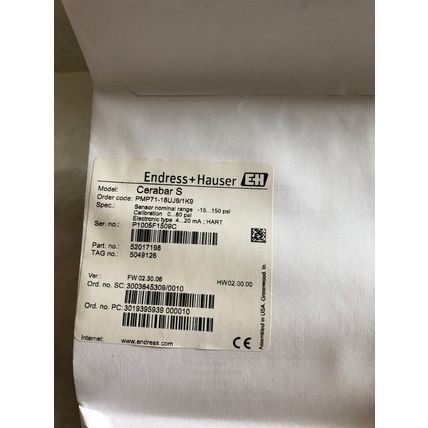New ENDRESS+HAUSER PMP71-16UJ9/1K9, 52017196,cerabars TRANSMITTER,CERABAR S,EZ
