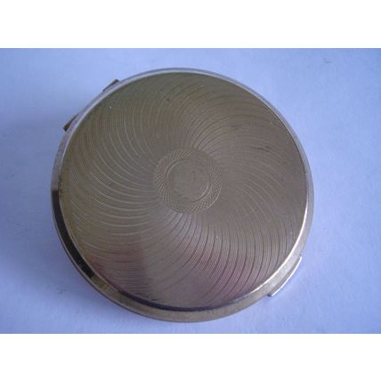 Vintage Cream Powder Compact Brass Machine Turned Spiral Design