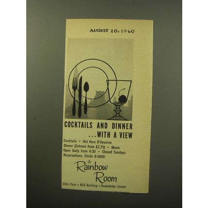1960 Rainbow Room Restaurant Ad - Cocktails and dinner with a view