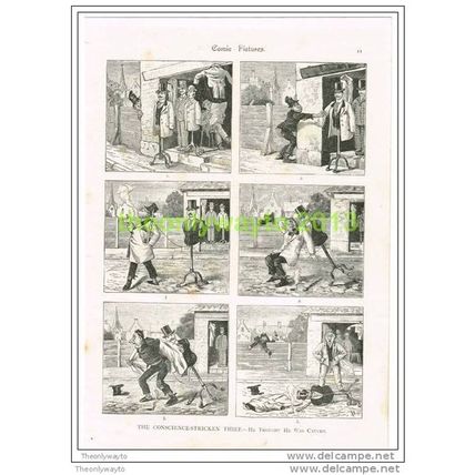 THE CONSCIENCE STRICKEN THIEF, COMIC PICTURE, Book Illustration c1895