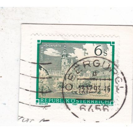 Austria POSTMARK OBERGURGL 1993 Stift Rhein Hohenfurth 5s on piece VGC