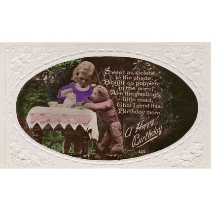 Teddy Bear Comes To Life Real Photo Picnic Birthday Old Postcard