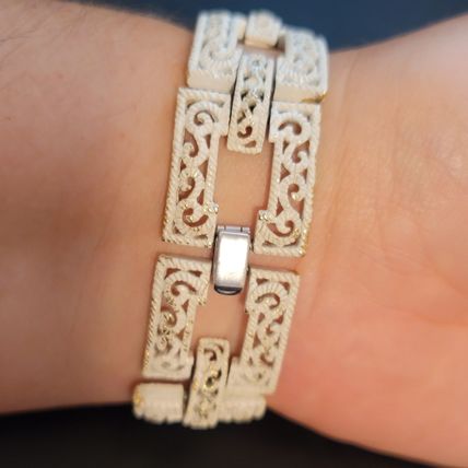 Vintage Trifari White Metal Panel Bracelet