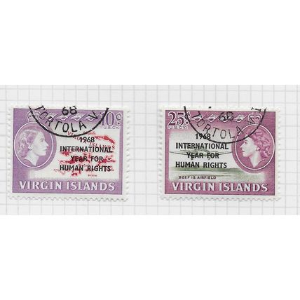 VIRGIN ISLANDS BRITISH 1968 HUMAN RIGHTS YEAR UN SET 2 STAMPS USED SG224 SG225