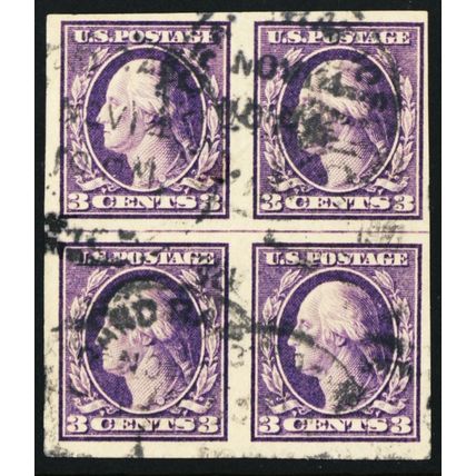 484, Used 3¢ Imperforate Line Block of Four - Stuart Katz