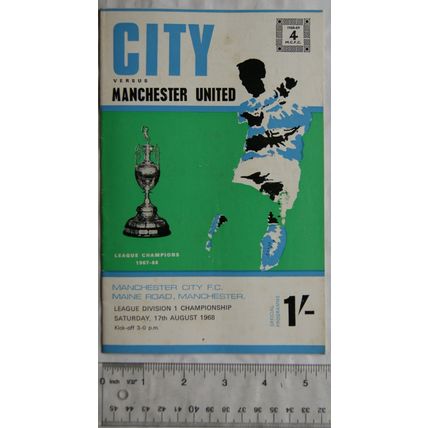 1968 programme Manchester City v. Manchester United c/w voucher sheet