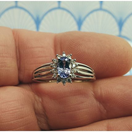 Vintage 925 Sterling Silver and Genuine Tanzanite and White Topaz Ring with Box