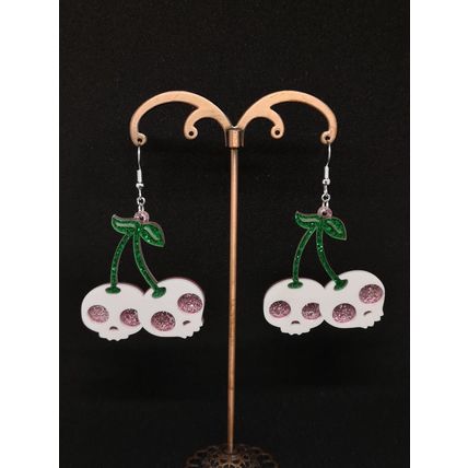 Acrylic Cherry Skulls Silver Plated Goth/Horror/Halloween/Emo
