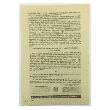 Original WW2 Russian/Soviet Air Drop Propaganda Leaflet. - Code 1099. - 1942.