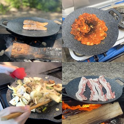 Korean Style BBQ Grill Pan for Stove Top, Camping and IH, 13" round Griddle with