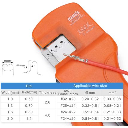 Icrimp IWS-3220S Micro Pin Connector Crimping Tool, AWG 32-20, Ratchet Crimper f