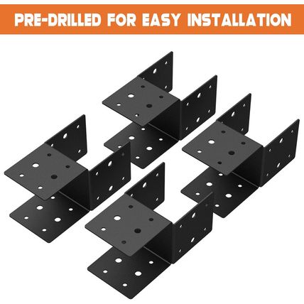 4Pcs Heavy-Duty Post Brackets Kit - 4X4 Wood Deck Mounting, 14-Gauge Steel Base