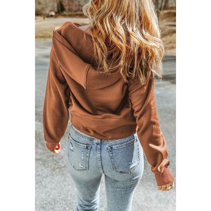 Brown Quarter Zip Kangaroo Pocket Hoodie