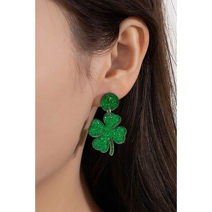 Blackish Green St Patricks Shamrock Shape Stud Earrings