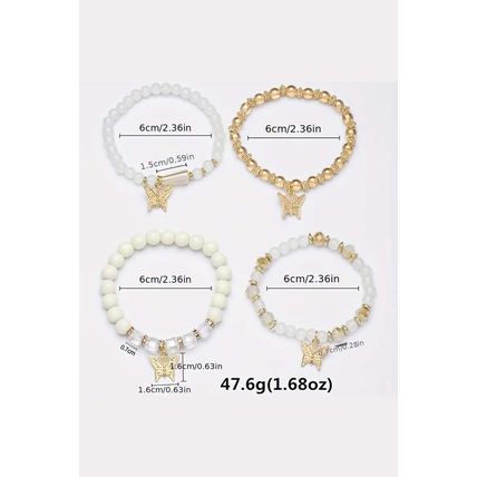 White Bohemian Butterfly Beaded 4Pcs Bracelet Set