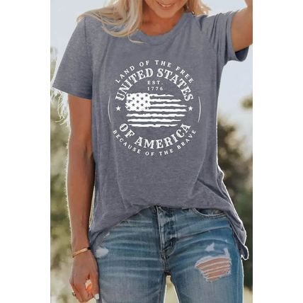 Gray United States Of America Flag Graphic Print T Shirt