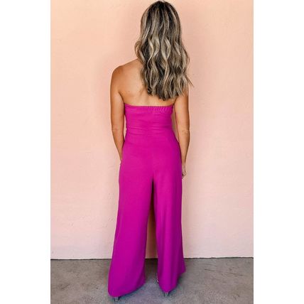 Bright Pink Bowknot Strapless Wide Leg Jumpsuit