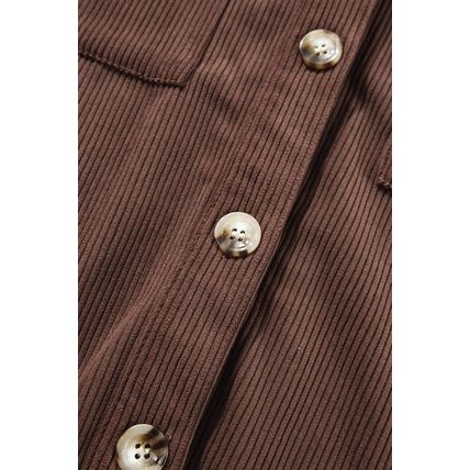 Coffee Hooded Drawstring Pockets Corduroy Shacket