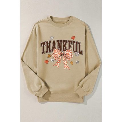 Parchment THANKFUL Leopard Bow Fall Vibe Graphic Sweatshirt