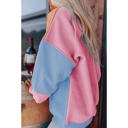 Sky Blue Colorblock Patchwork Drop Shoulder Sweatshirt