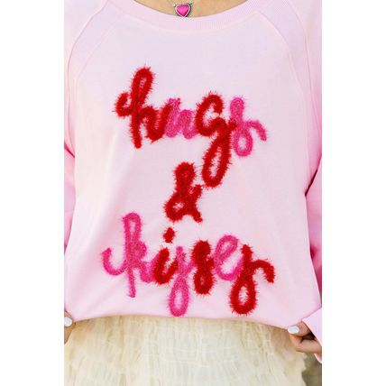 Pink Hugs and Kisses Pop Up Embroidered Raglan Sleeve Sweatshirt