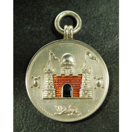 Vintage Solid Silver Enamel Watch Chain Fob Medal 1927 Surrey County Football