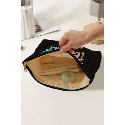 Black Blessed Teacher Flower Pencil Print Corduroy Storage Bag