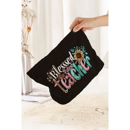 Black Blessed Teacher Flower Pencil Print Corduroy Storage Bag
