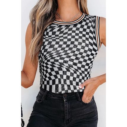 Multicolour Cheetah Checkered Dual Print Reversible Round Neck Mesh Tank Top