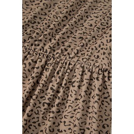 Brown Plus Size Leopard Print Frill Trim Short Sleeve Flared Dress