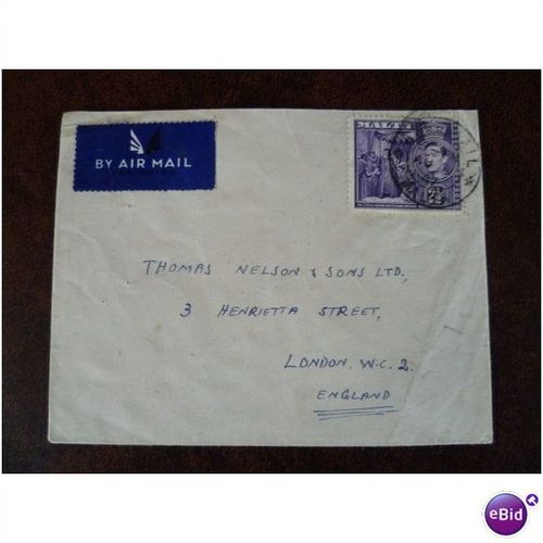 Malta 1947 King George VI 2 1/2d cover to London Airmail label etiquette