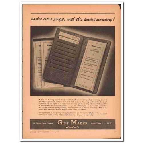 gift maker products 1946 memo-matic pocket secretary vintage ad