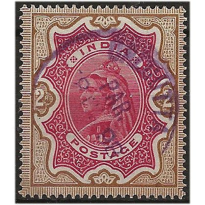 India 1895 SG107a 2 Rupees Carmine & Brown Fine Used . ..