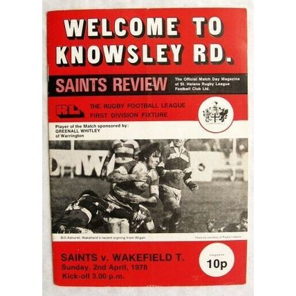 1978 programme St. Helens v. Wakefield Trinity 2/4