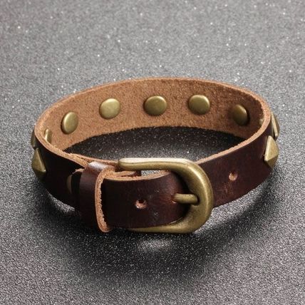 New Punk Rock Gold Rivet Leather Bangle