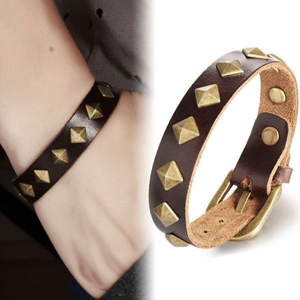 New Punk Rock Gold Rivet Leather Bangle