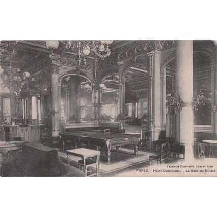 Billiards Table Hall in Paris Hotel Continental France Old Postcard