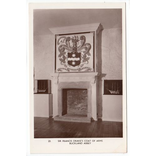 Sir Francis Drake's Coat of Arms Buckland Abbey Devon RP Postcard