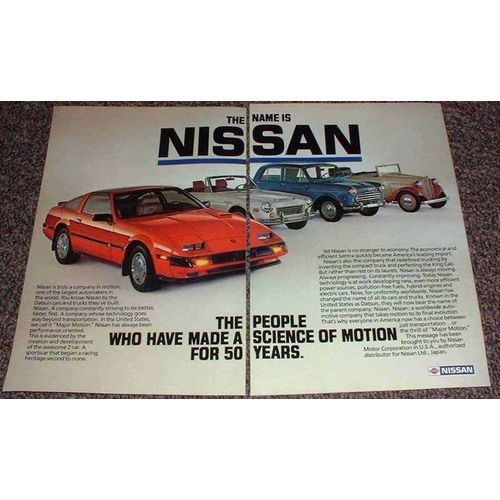 1985 Nissan Z car 2-page Ad, Name is Nissan!!