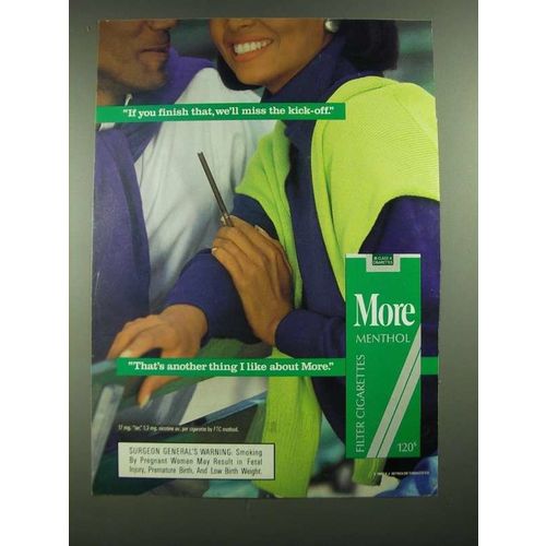 1988 More Menthol Cigarettes Ad - We'll Miss the Kick-Off