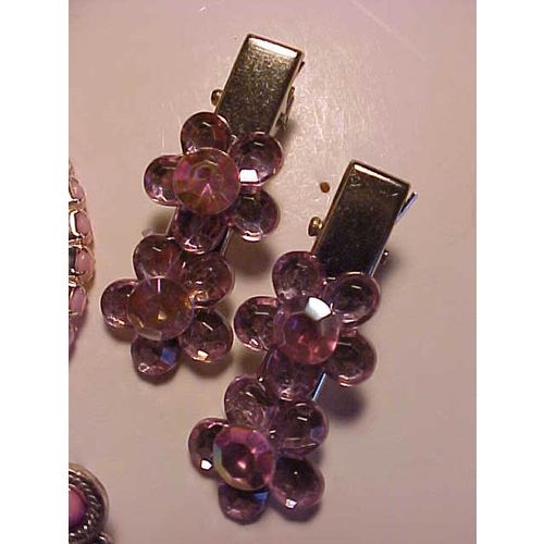 Pink Crystal Earrings Chandelier, Bracelets, Ring, Hair Clip SET 4 Fashion Set