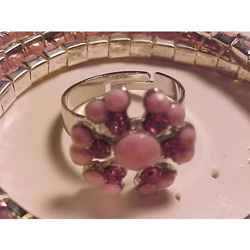 Pink Crystal Earrings Chandelier, Bracelets, Ring, Hair Clip SET 4 Fashion Set