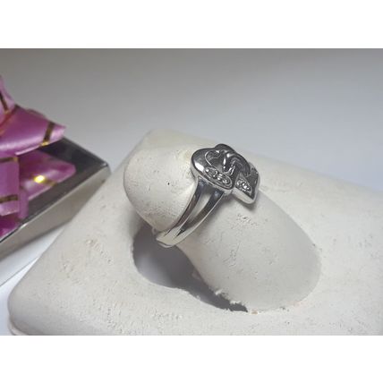Estate .02cttw Interlocking Double Heart 14Kt White Gold S-3 Pinky Ring #14597