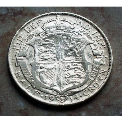 1914 George V Silver 92.5% Half-crown British English Lots of Detail Cleaned No3