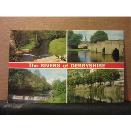 multiview, THE RIVERS OF DERBYSHIRE unused postcard by E T W Dennis