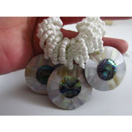 White Seed Beaded Mop/ abalone Necklace Bracelet earring Set